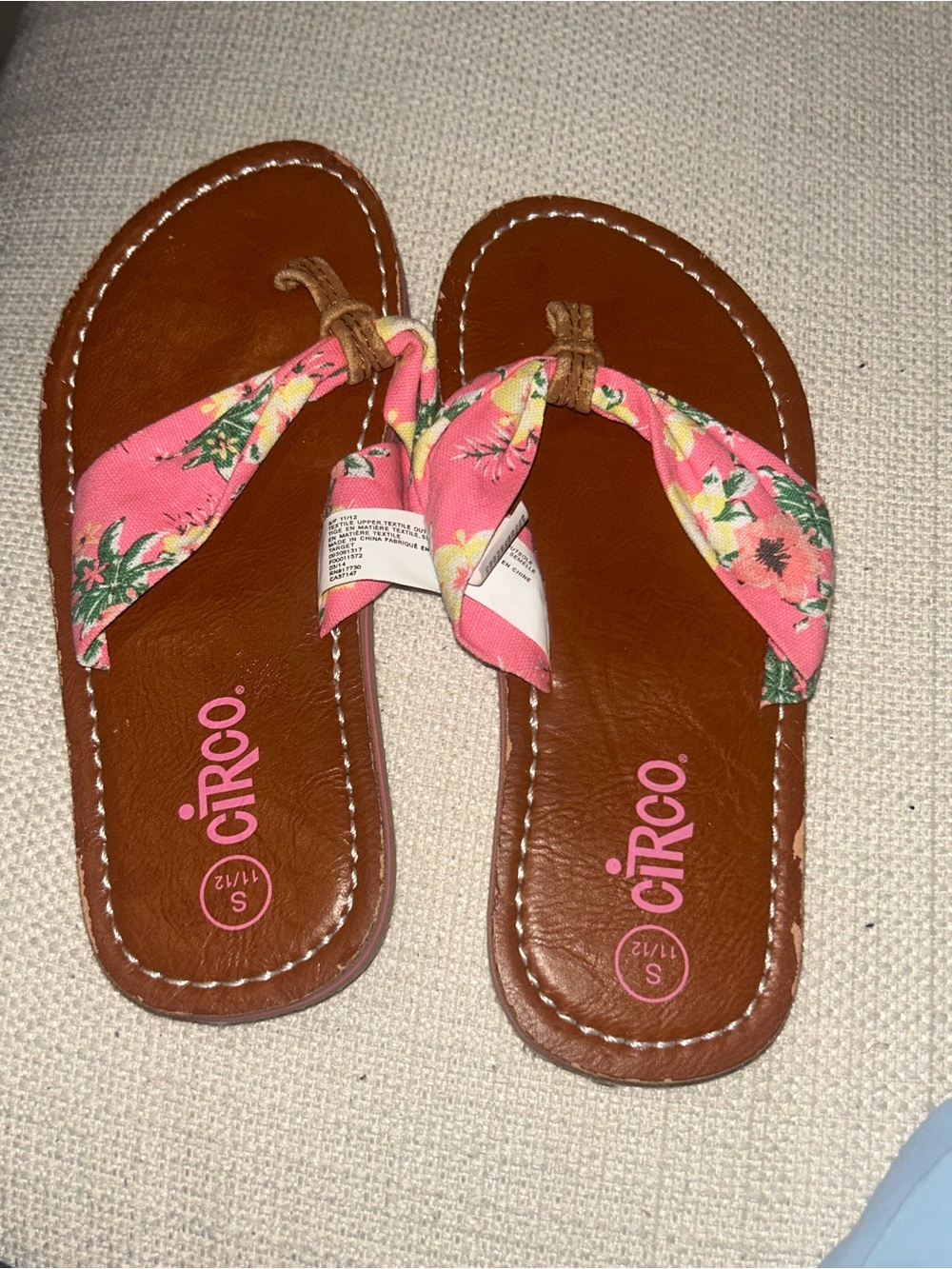 Circo  Brown Faux-Leather Sandals with Pink Floral Twist Straps
